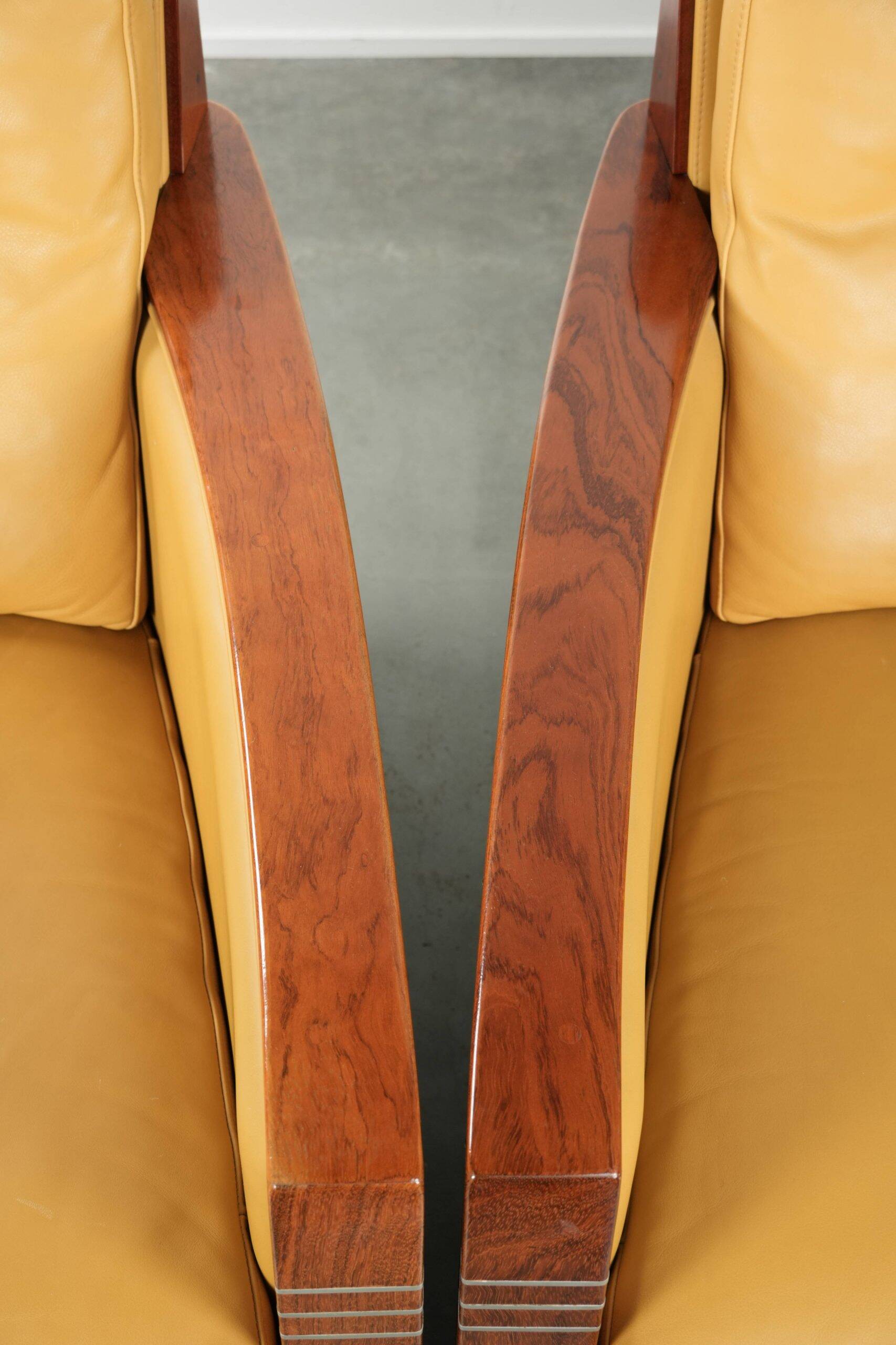 Set of two beautiful yellow cowhide Art Deco design armchairs