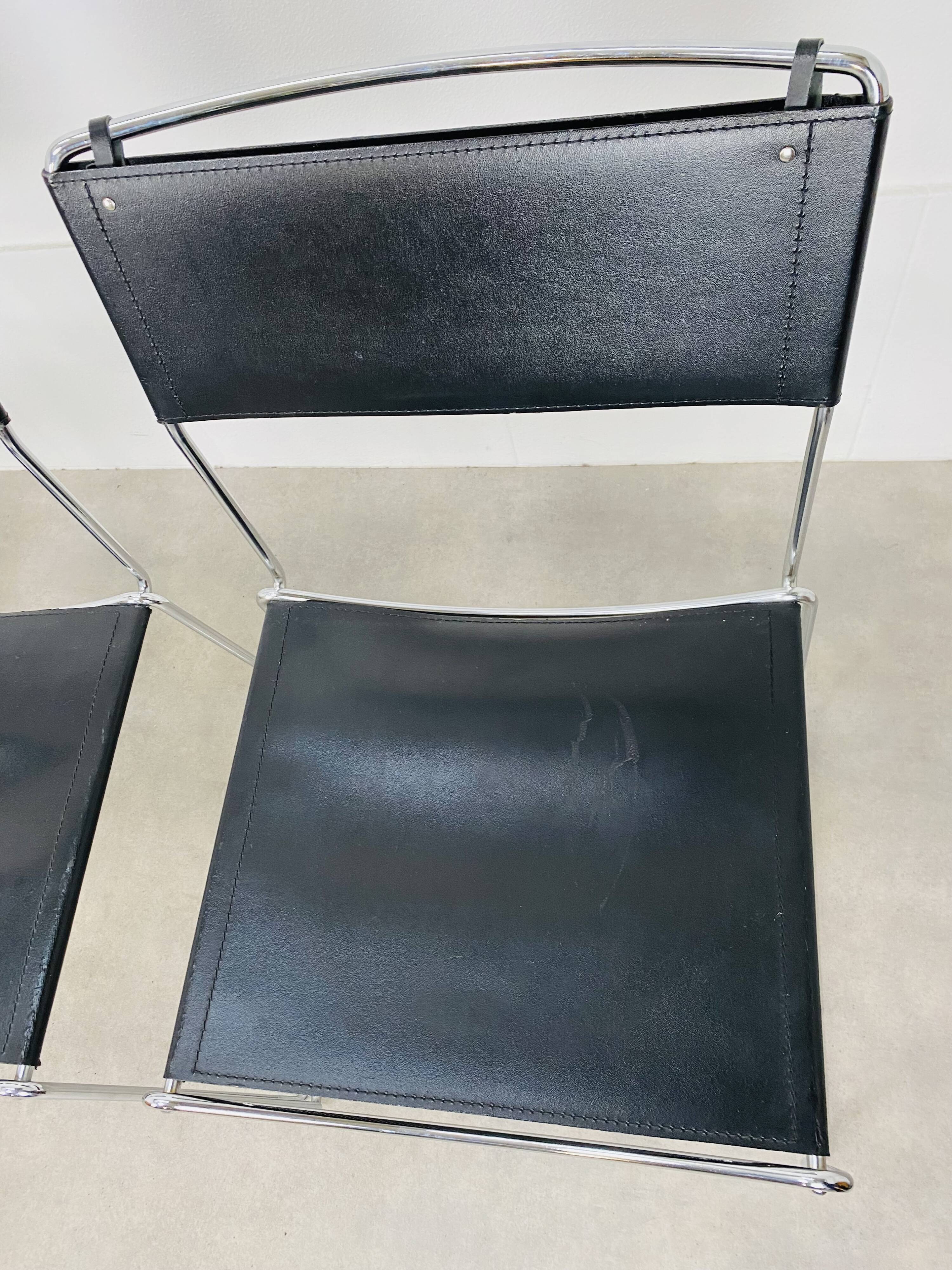 4 chairs Spaghetti Giandomenico Belotti black leather for Alias