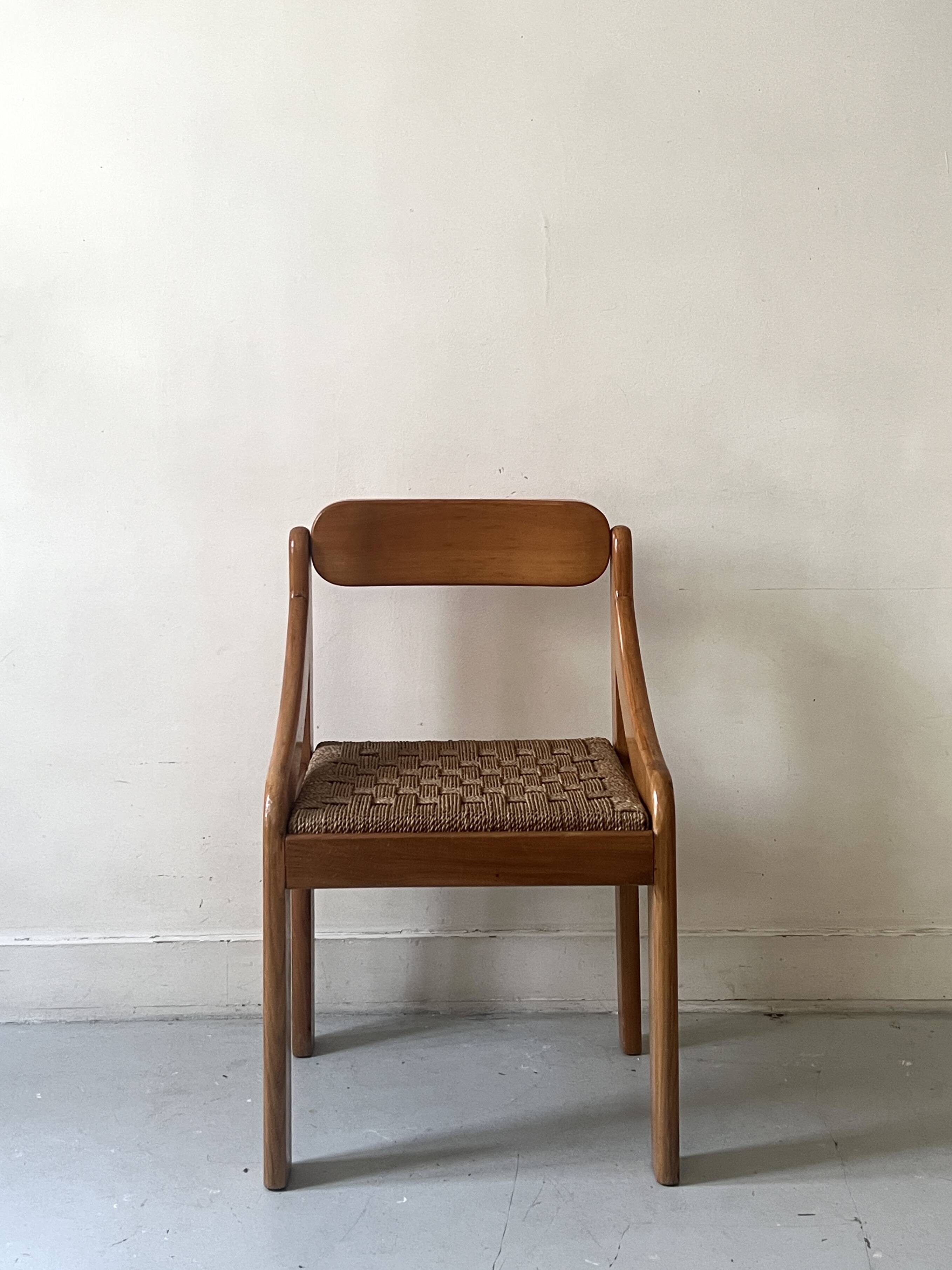 Chaise scandinave vintage en orme et corde tressée, design 1950