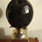 Lamp pineapple black glass and gold metal 1970