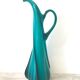 Vase carafe bleu paon opaline soufflée