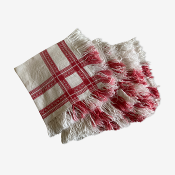 set of 6 towels in fringed linen damask 19th