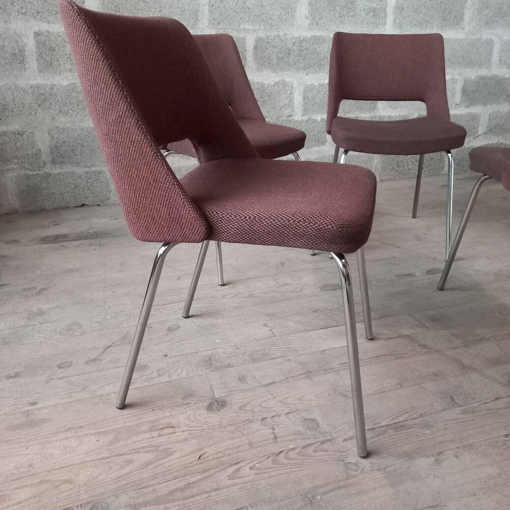 Série de 4 Chaises design années 60 chrome et tissus