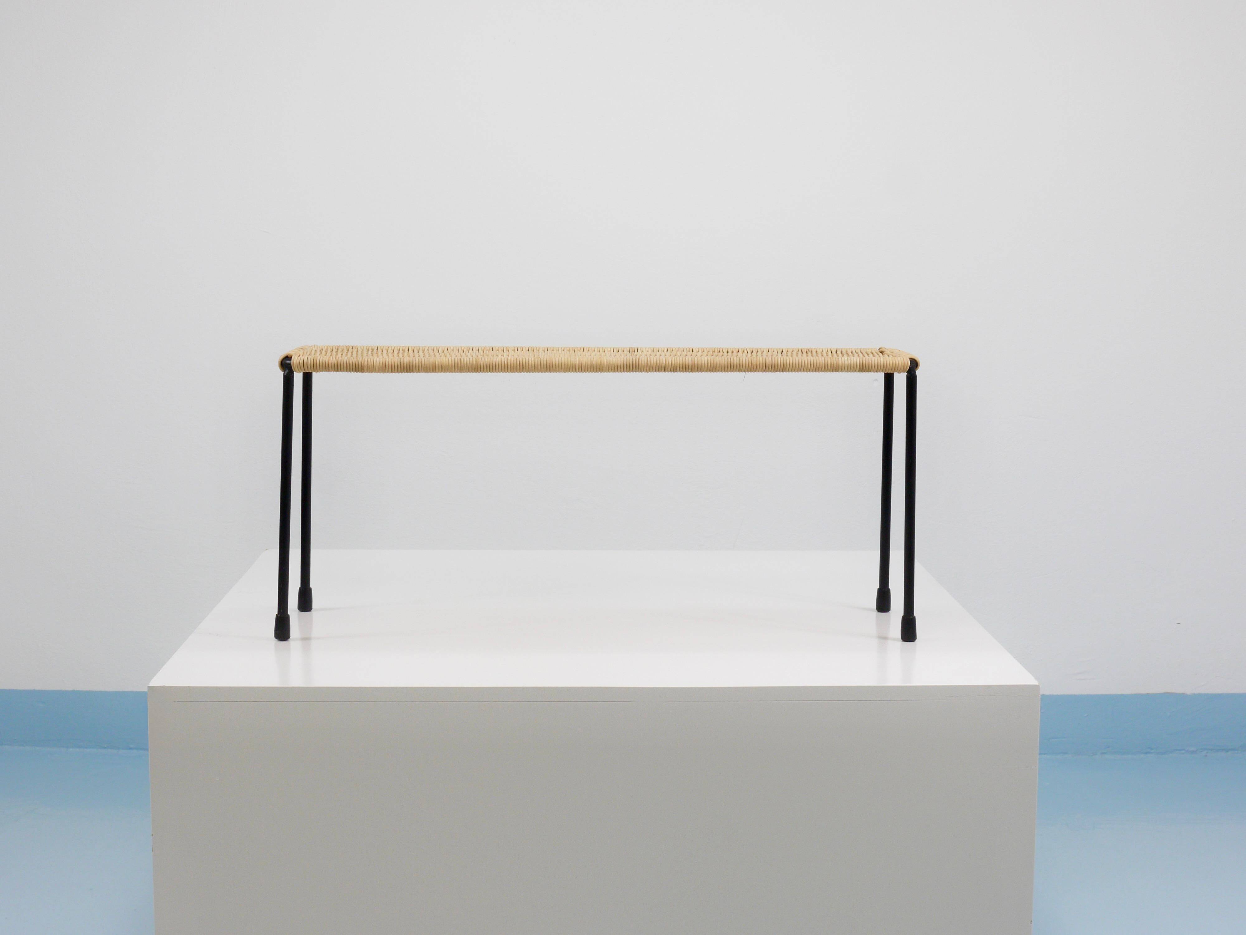 Carl Aubock side table, bench for flowering plants, iron, rattan, wicker, Austria, 1950s