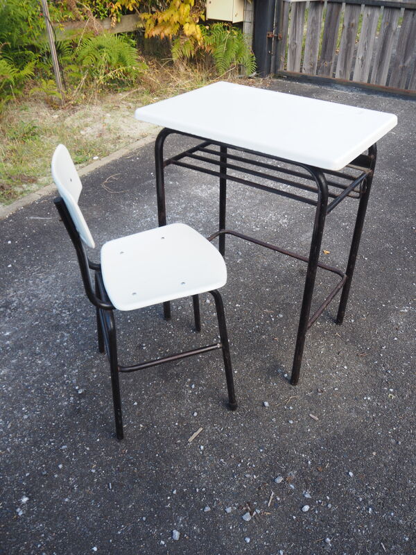 Bureau style écolier avec sa chaise blanc taille adulte