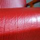 Compass leg armchair in solid beech & red crocodile-effect faux leather