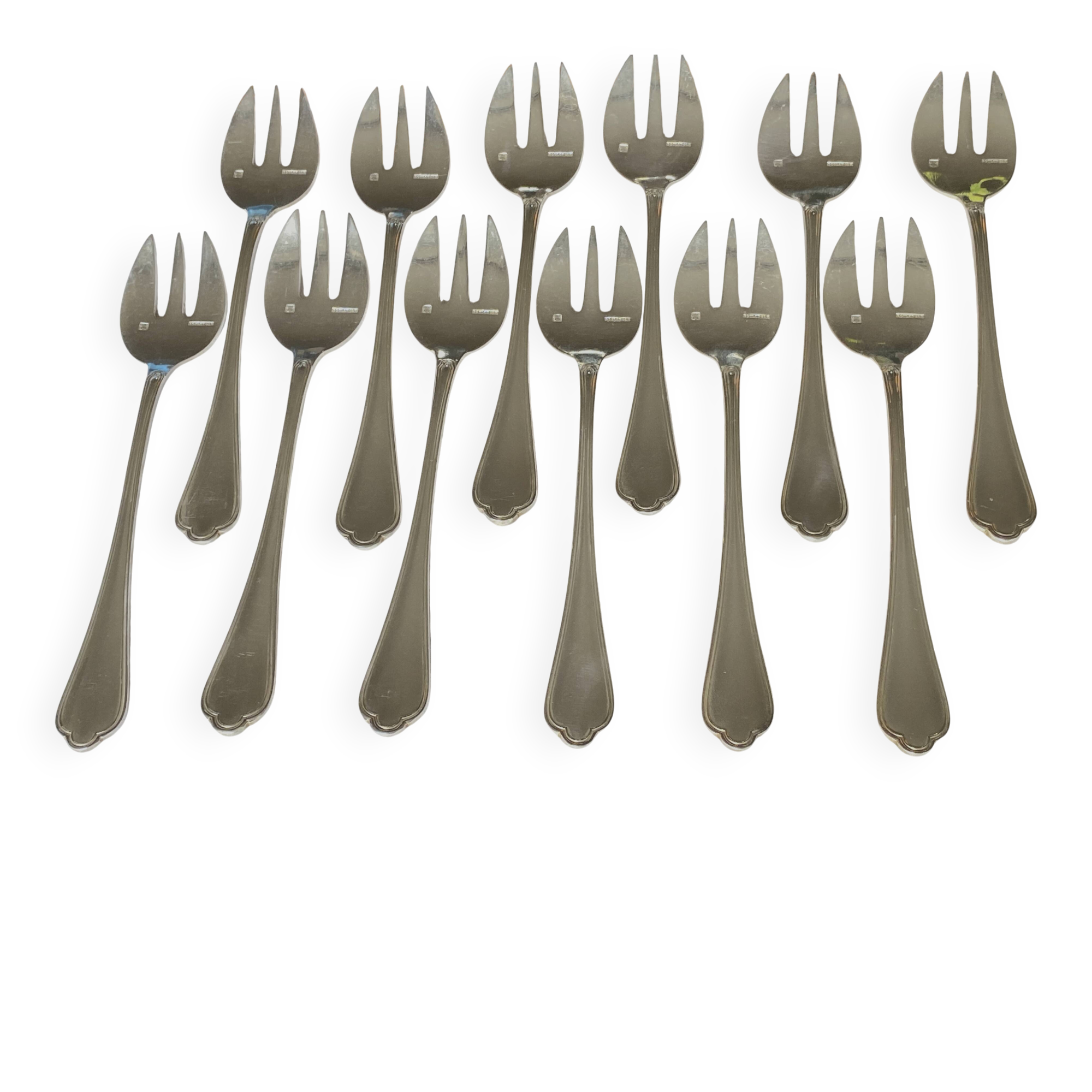 12 oyster forks with Spatours decoration / silver-plated metal mesh - good condition