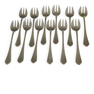 12 oyster forks with Spatours decoration / silver-plated metal mesh - good condition
