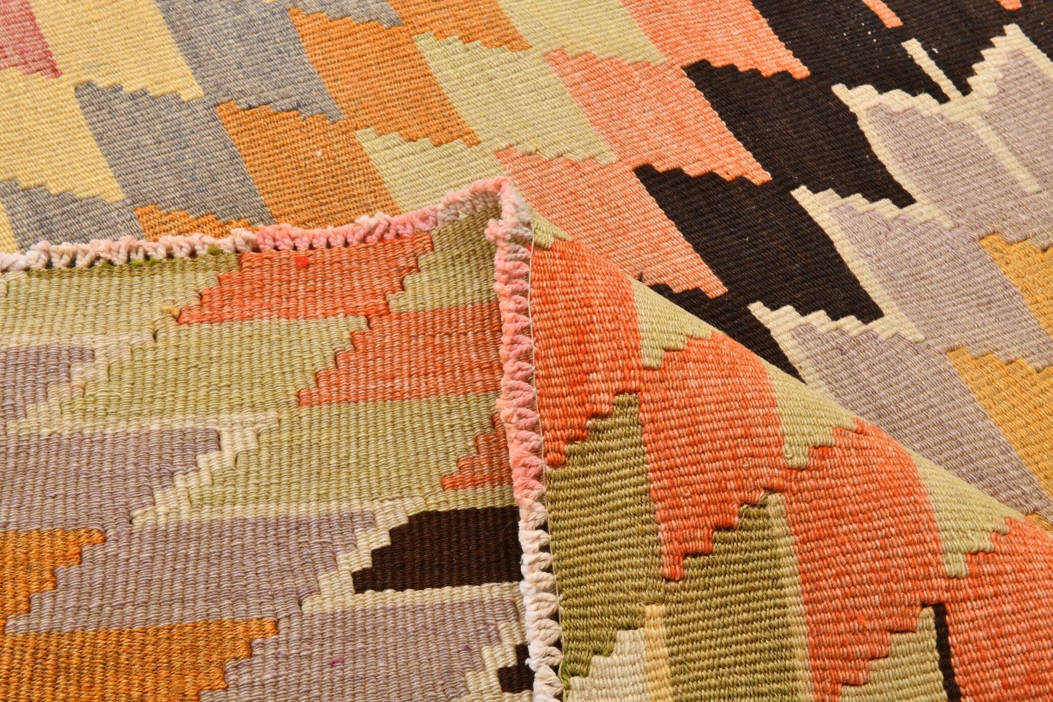 6x7 Faded Orange Area Handknotted Kilim Rug,