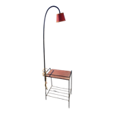 Lampadaire bout de canapé en fer forgé et acajou 1950