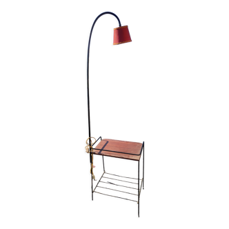 Floor lamp end of sofa in wrought iron and mahogany 1950