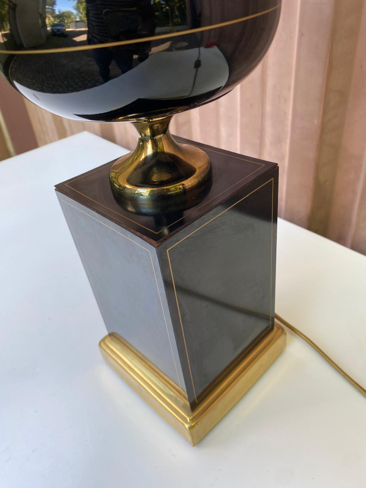 Table lamp by Le Dauphin Recency black and gold ceramic