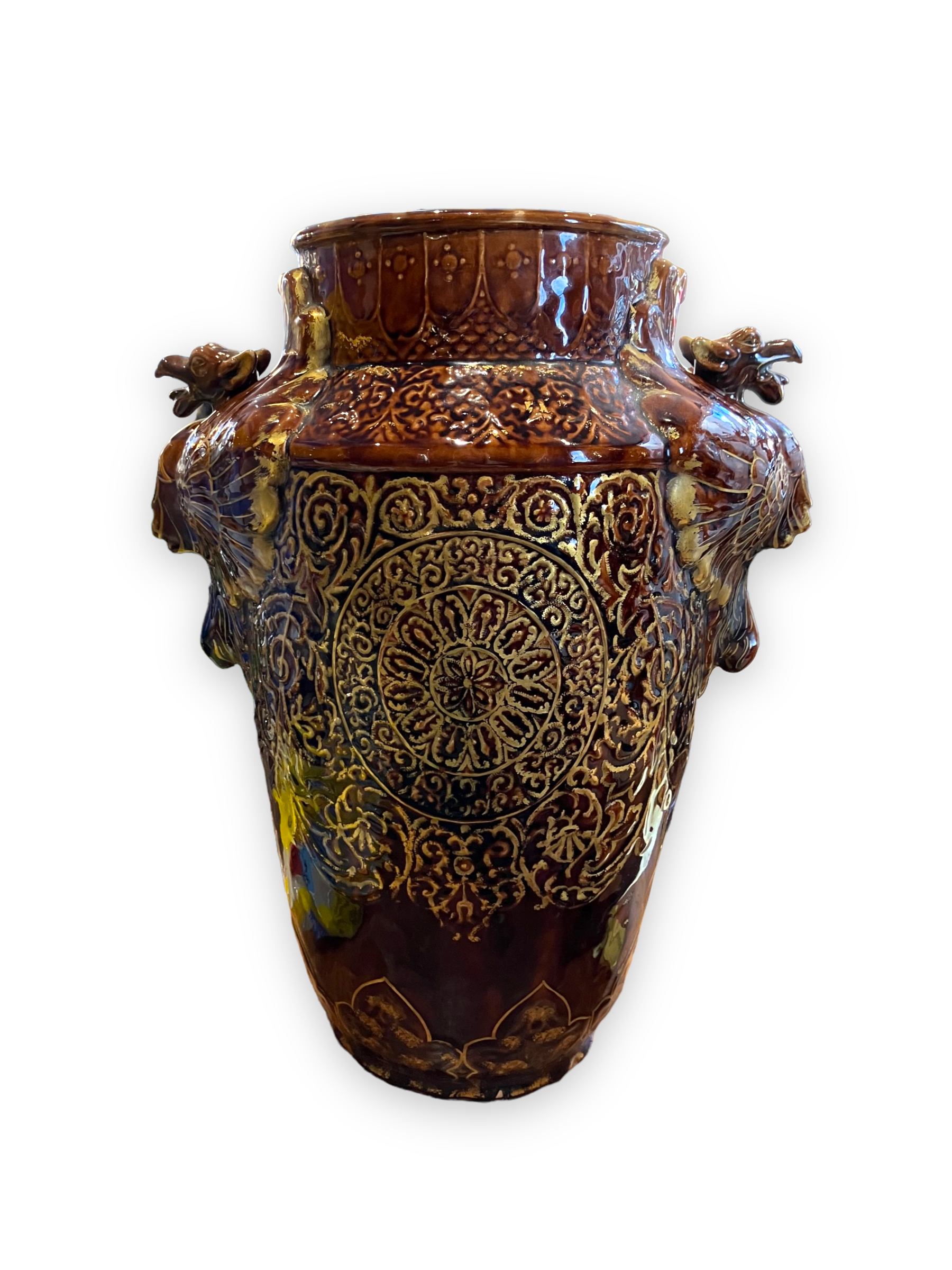Important Longchamp Griffon vase in golden ceramic