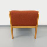 Vintage Fröscher armchair in orange fabric and wood from the 70s 80s