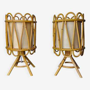 Pair of rattan table lamps, Italy, 1960