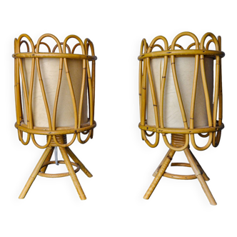 Pair of rattan table lamps, Italy, 1960