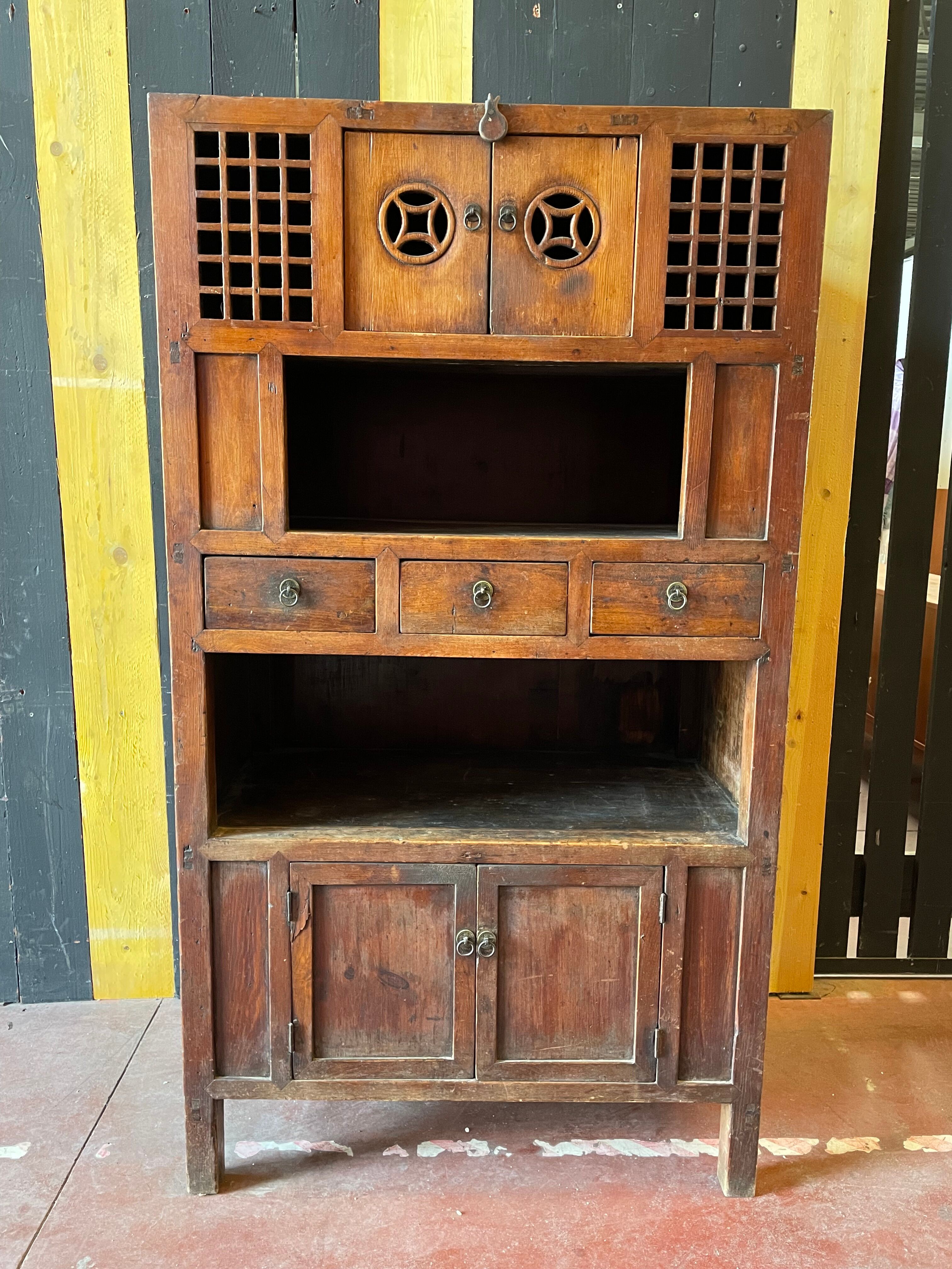 Chinese vessel cabinet 19th century in elm wood