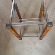 Side table Pierre Vandel Paris, magnifying glass and chrome, engraved brass plate.