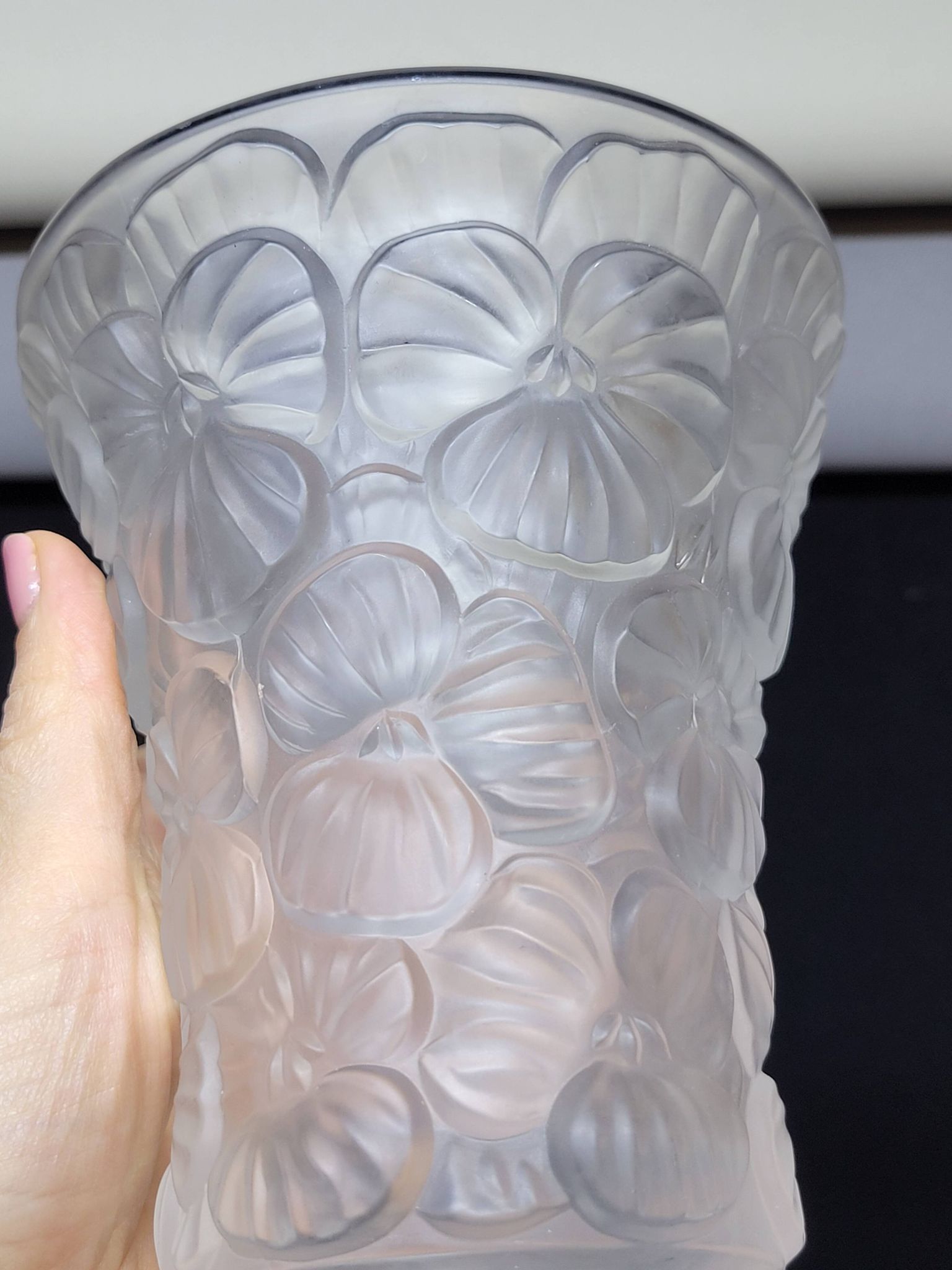 Josef Inwald Barolac Glassware Floral Vase Molded Pressed Frosted Art Glass
