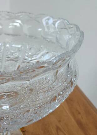Cut crystal bowl on a brass base in bohemian style.