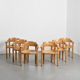 Set of 6 solid pine chairs by Rainer Daumiller, Denmark, circa 1970.