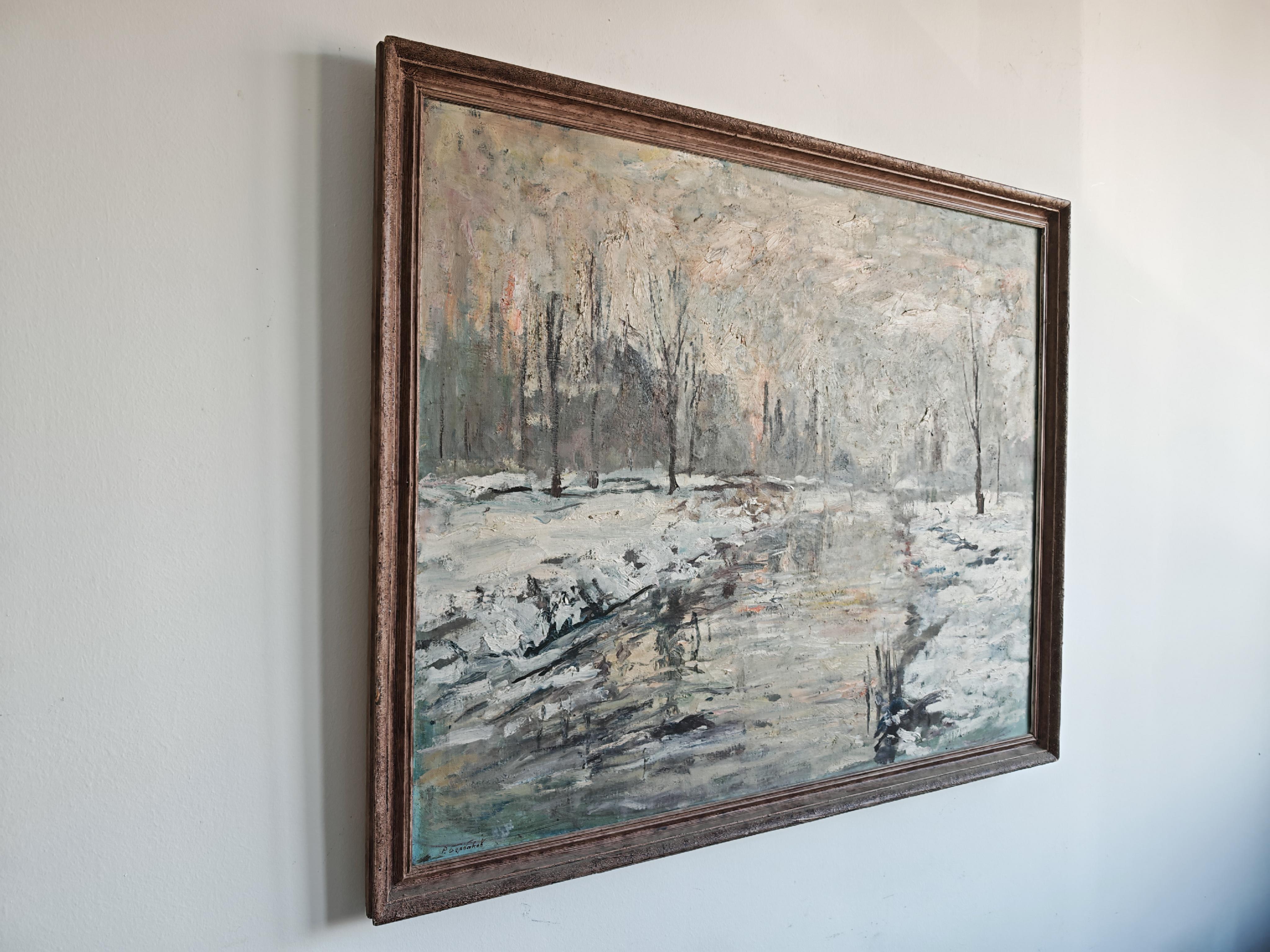 Oil on canvas Mid Century, Winter scene, signed P. Barbokov