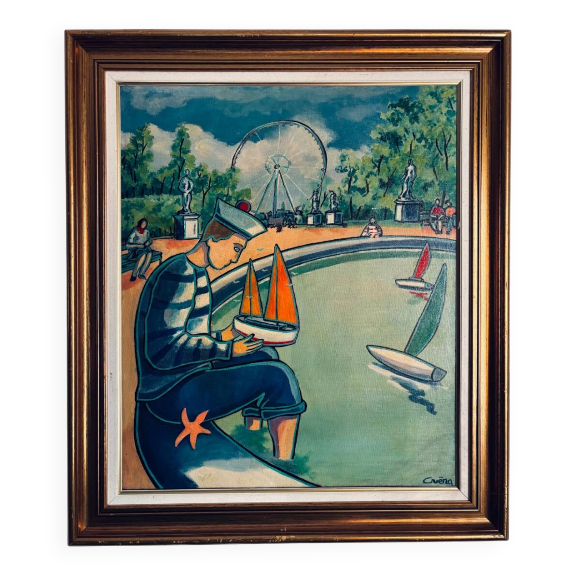 Huile sur toile "Le petit matelot", École Moderne - 50x60 cm