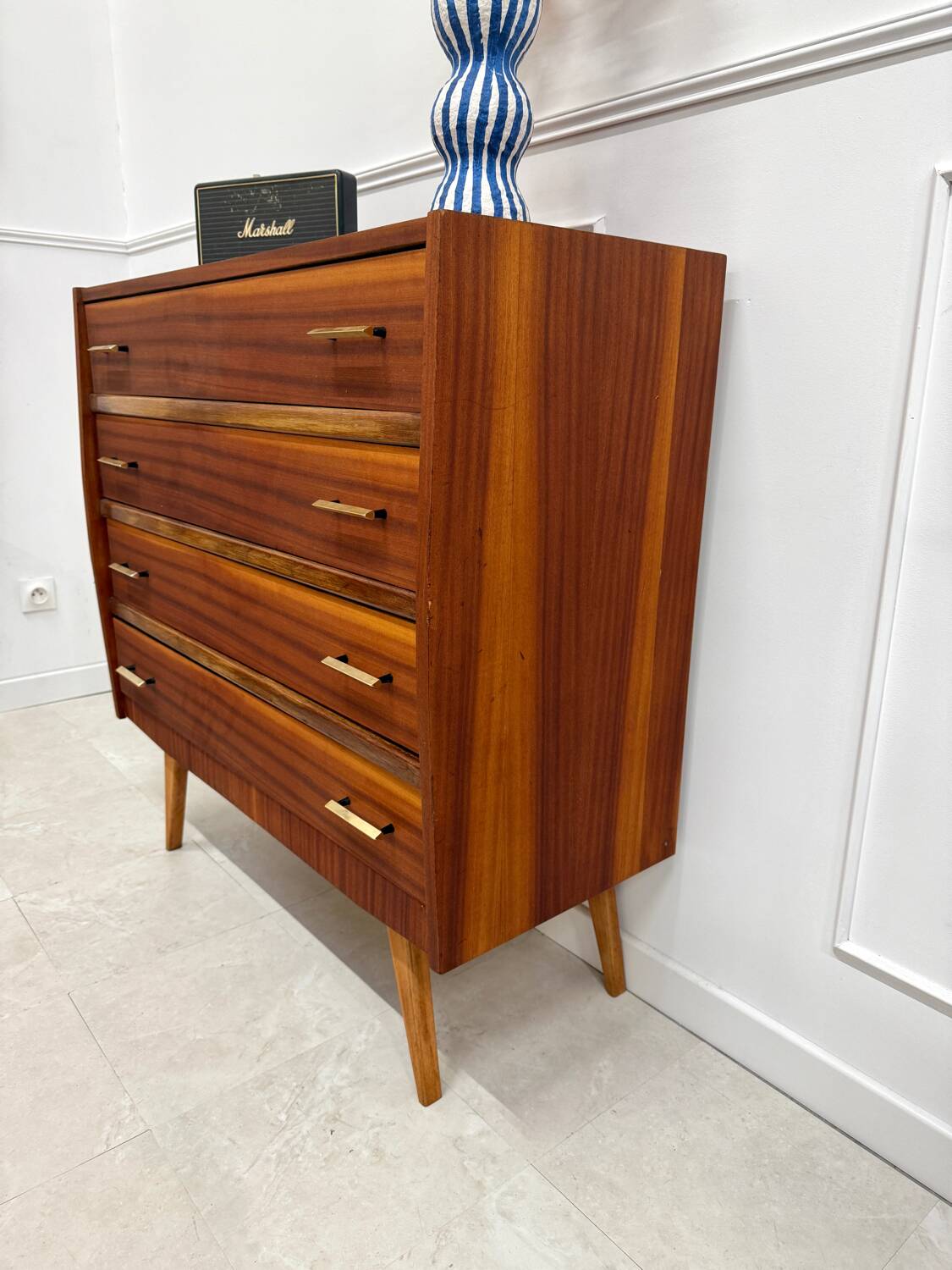 Vintage chest of drawers with compass feet