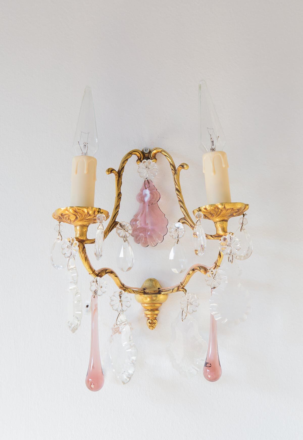 Pair vintage brass wall lamps and tassels