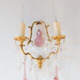 Pair vintage brass wall lamps and tassels