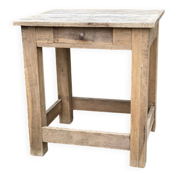 Table brutaliste à 1 tiroir chêne décapé