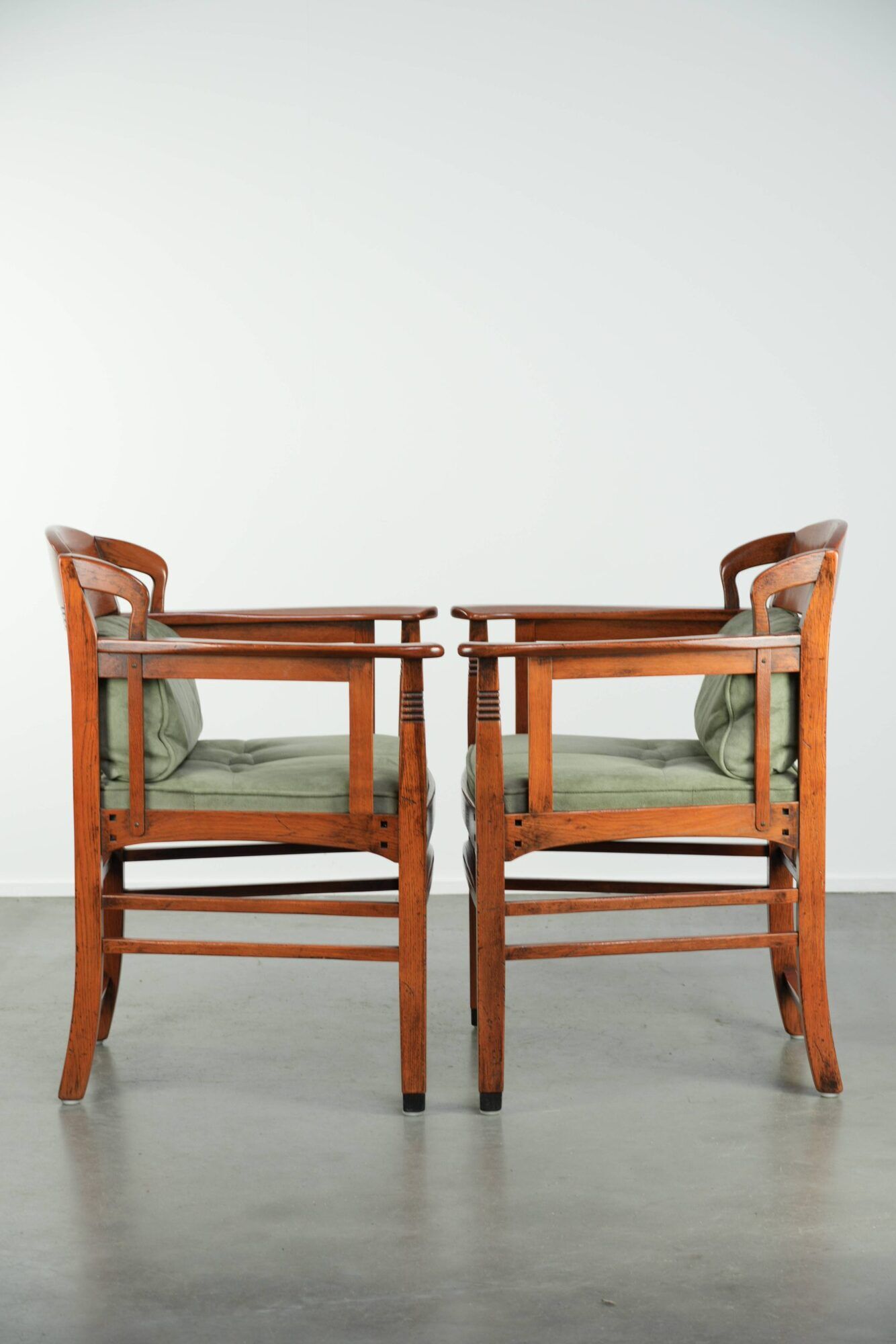 Set of 2 Art Nouveau/Jugendstil dining chairs with suede upholstery