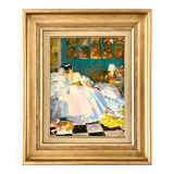 Rest, oil on canvas mounted on cardboard signed Dassimov