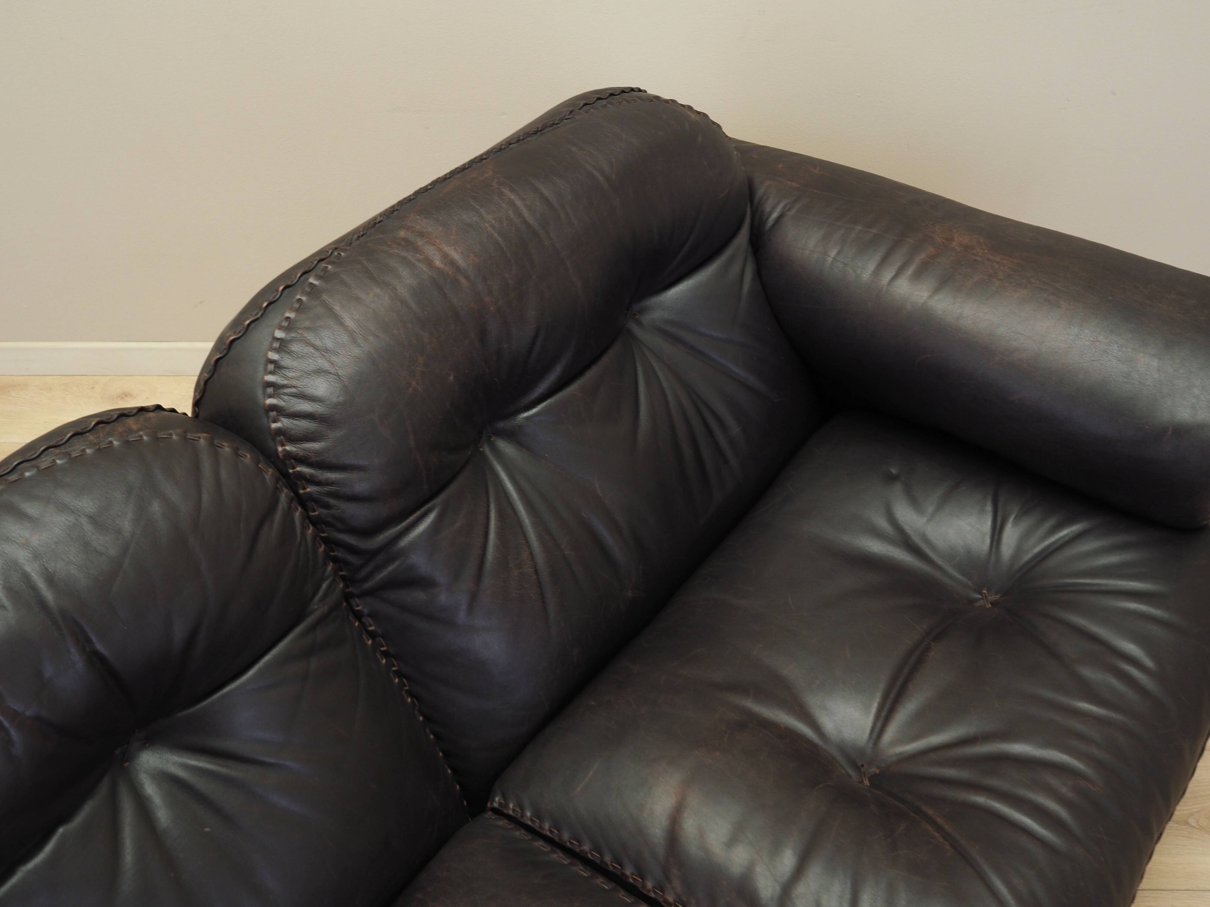 Brown leather sofa, Swiss design, 1970s