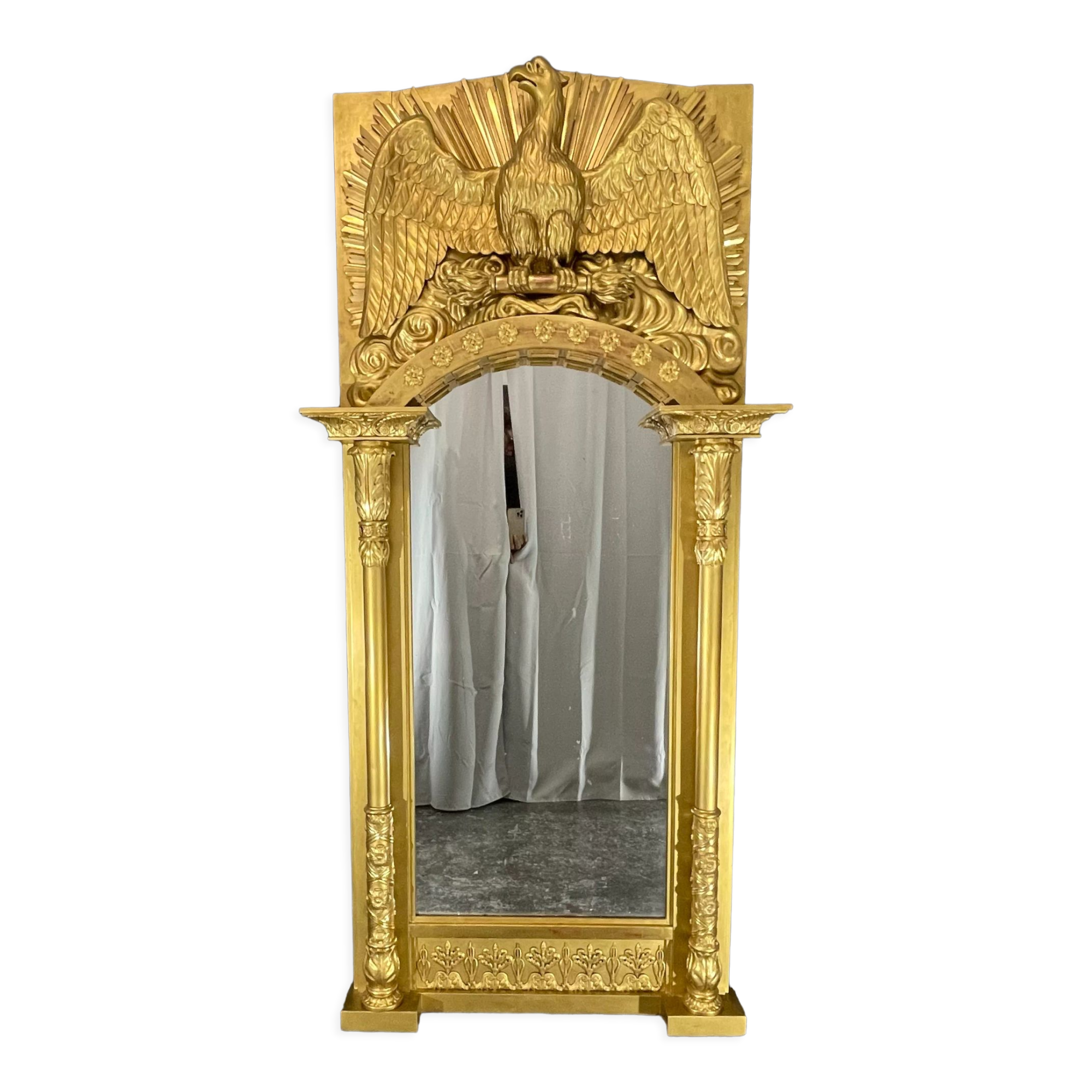 Mirror 212x101 cm empire era early nineteenth, gilding with gold leaf very good condition