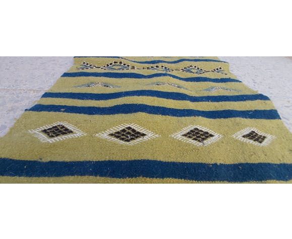 Handmade green kilim carpet made of pure wool