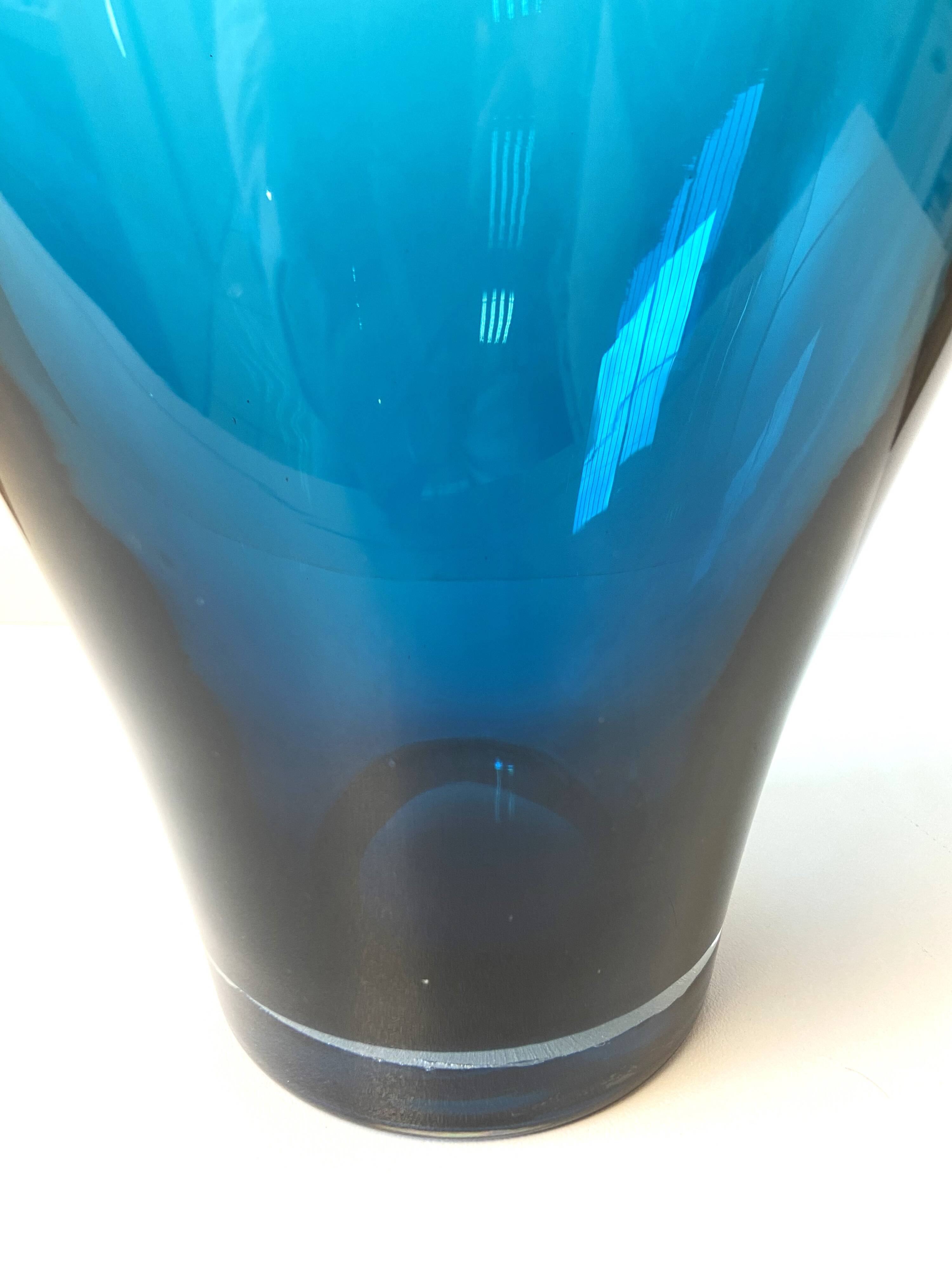 Large Modernist Soliflore Vase Thick Blown Blue Glass
