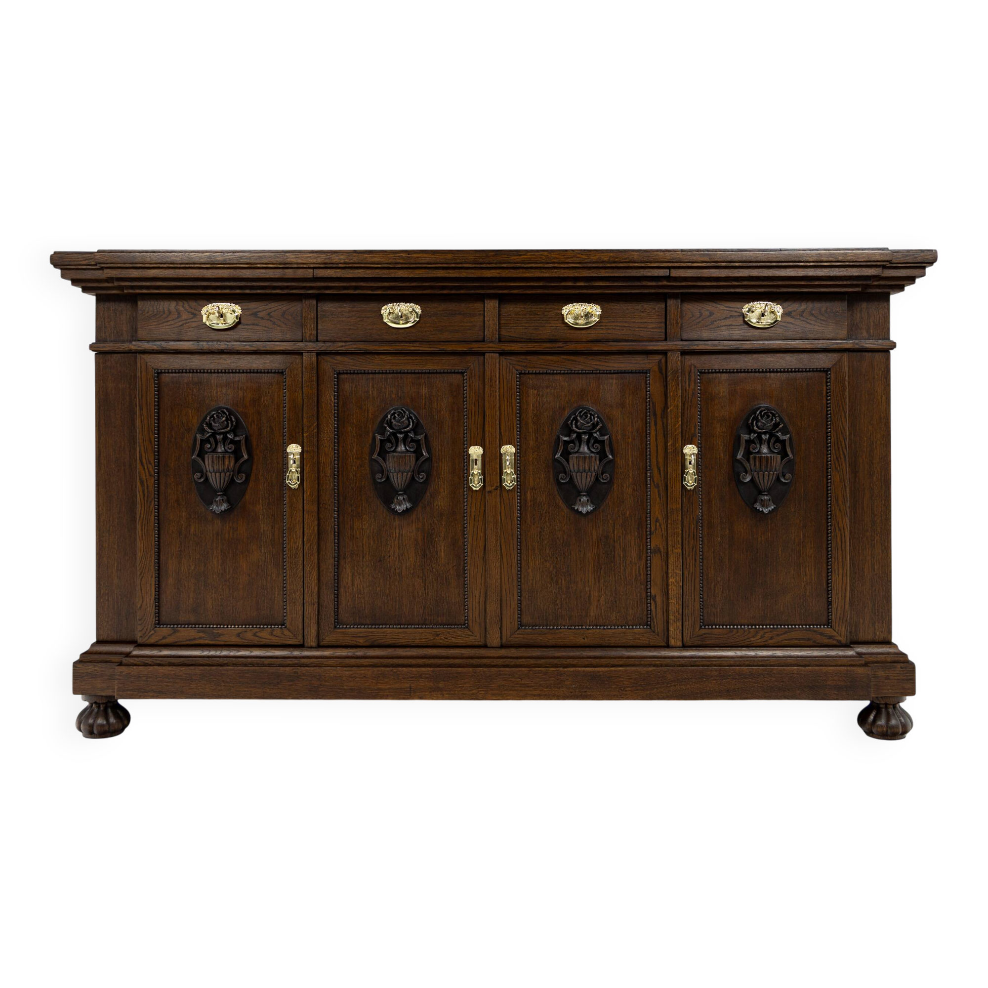 Large buffet with 4 doors in oak and mahogany - early 20th century