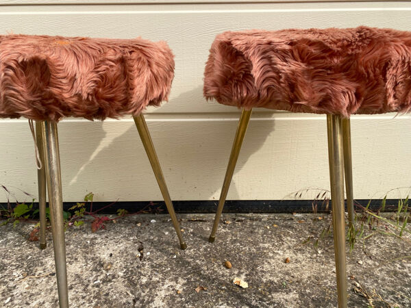 Paire de tabouret tripode moumoute Pelfran