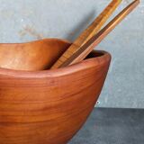 Teak bowl and its matching salad cutlery