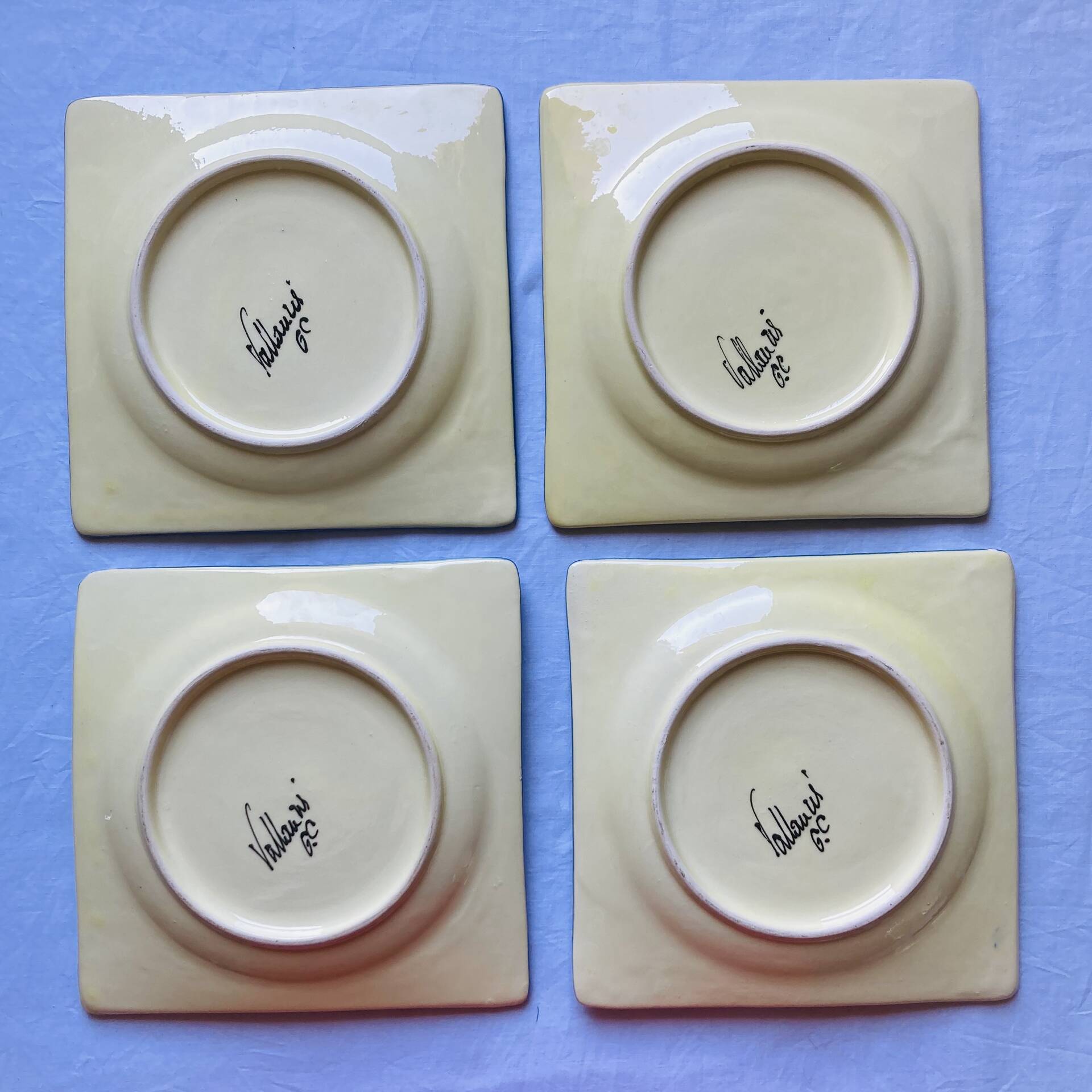 4 Square Plates Vallauris - Georges Chassin (GC) Vintage 1960-70