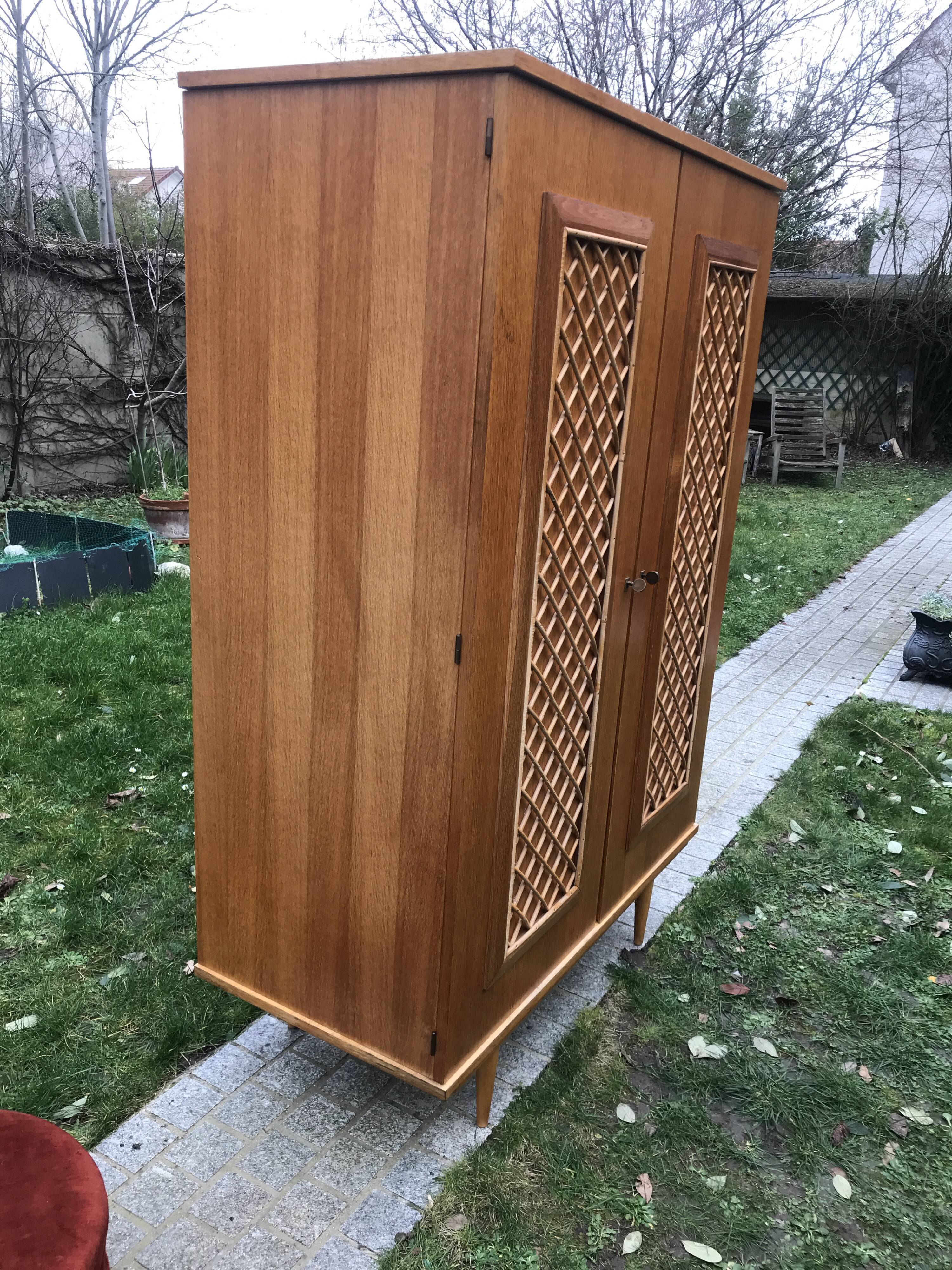 Wooden cabinet and vintage rattan 1950