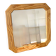 Octagonal mirror in light wood with grooves.