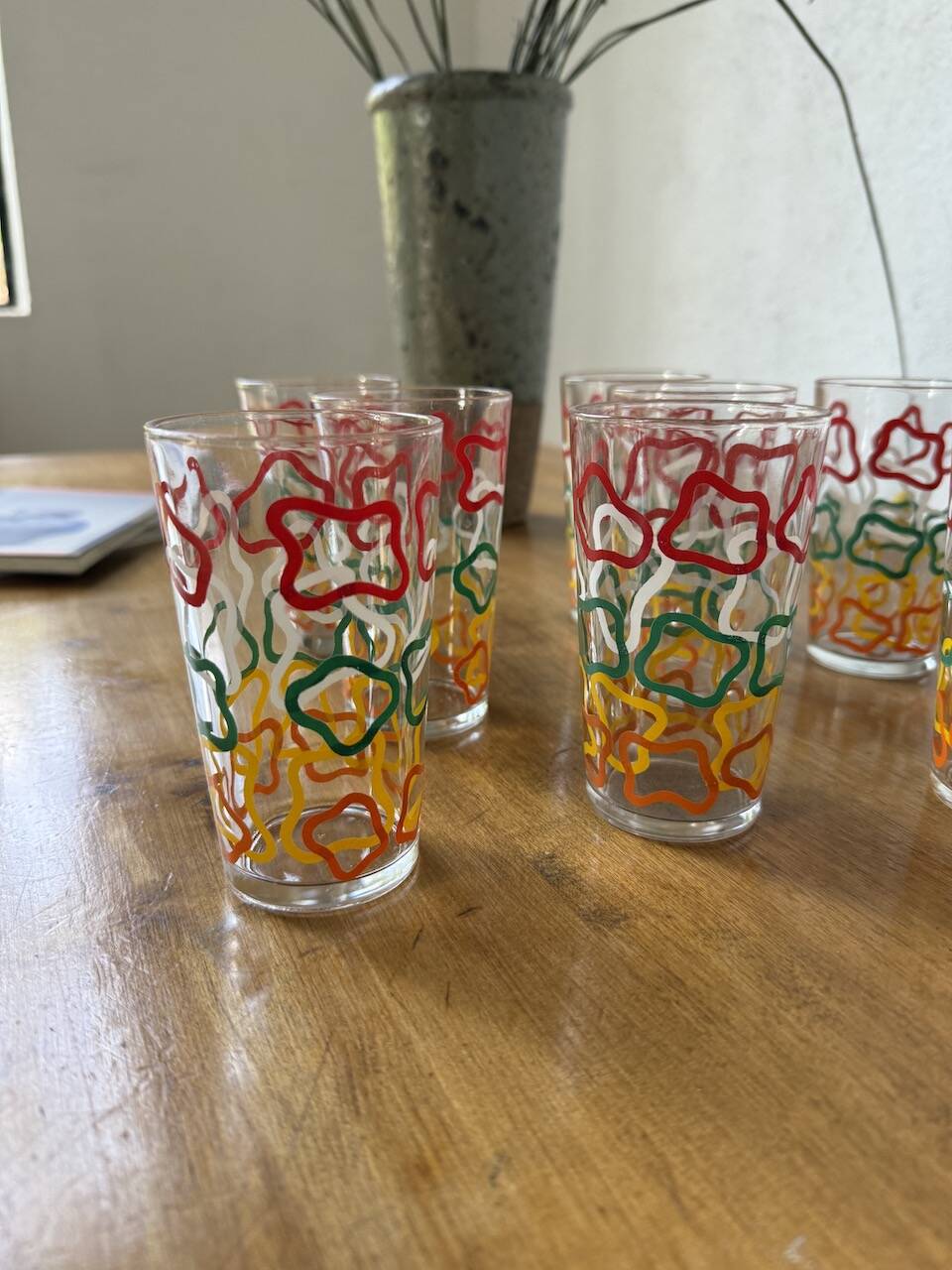 Set of 12 graphic glasses 1970