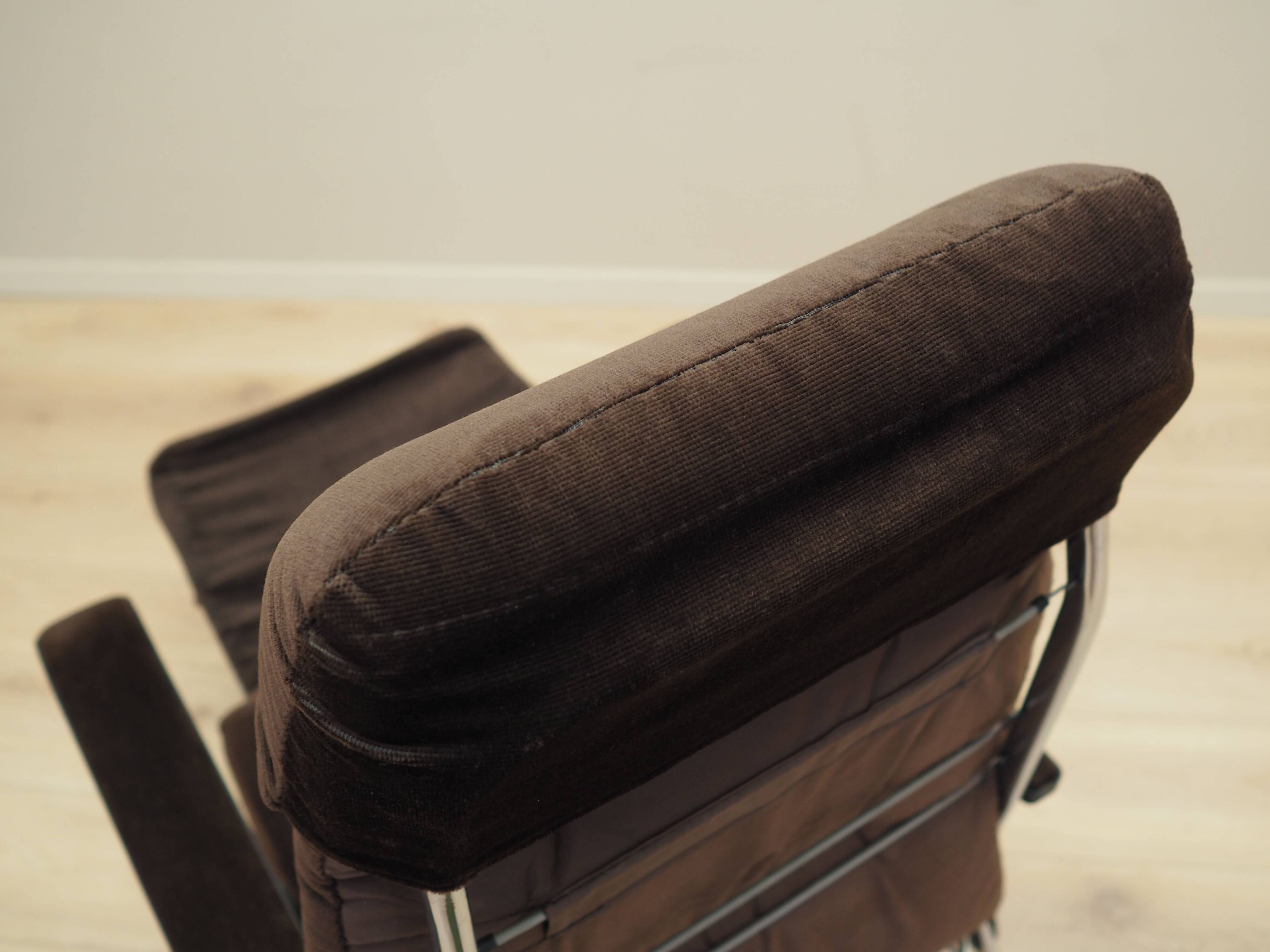 Brown velour armchair, Danish design, 1970s, production: Denmark