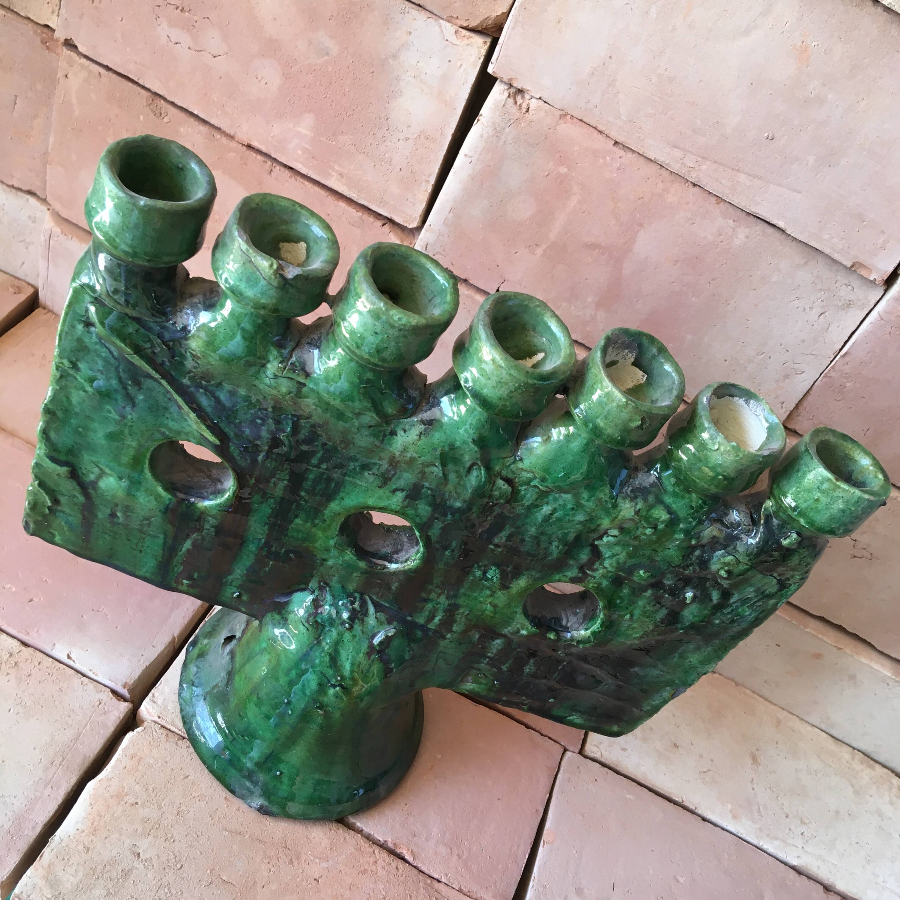 Tamegroute pottery menorah candle holder