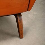 Illum Wikkelsø Wingback Armchair Model 110 in Cognac Leather, Denmark 1960s