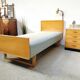 Vintage Scandinavian bed and lamp signed NK 1959