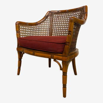 Fauteuil chippendale Giorgetti Faux Bambou & Rotin, années 1970