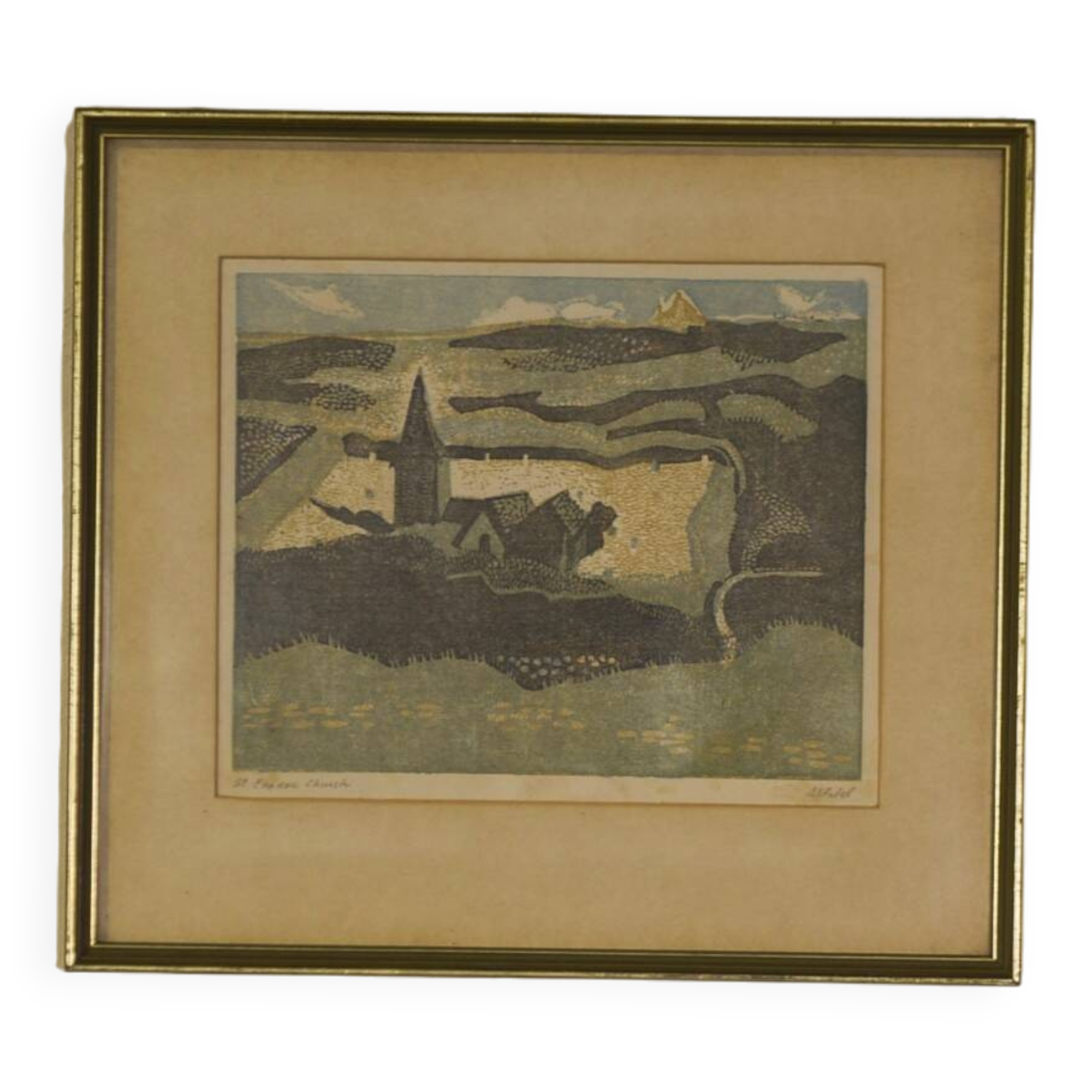 Lithograph of Enodoc Church by B.E. Fabel 1975